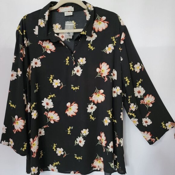 Van Heusen Black Floral Boho Lightweight Semi Sheer Popover Blouse Top XXL 2XL - Picture 4 of 11